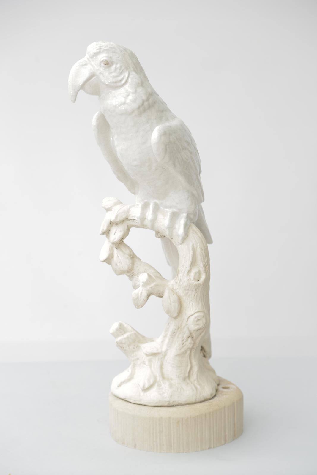 Hollywood Regency Pottery Parrot Sculpture For Sale