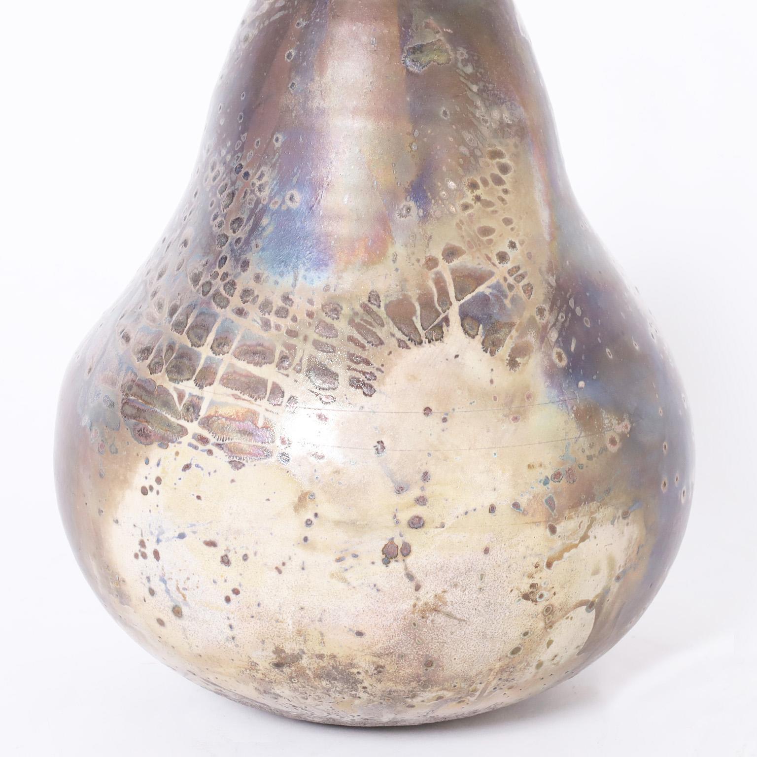 Mid-Century Modern Pottery Pear Sculpture with Raku Glaze For Sale