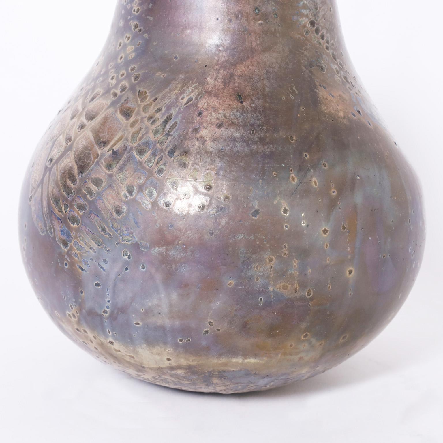 Pottery Pear Sculpture with Raku Glaze In Good Condition For Sale In Palm Beach, FL