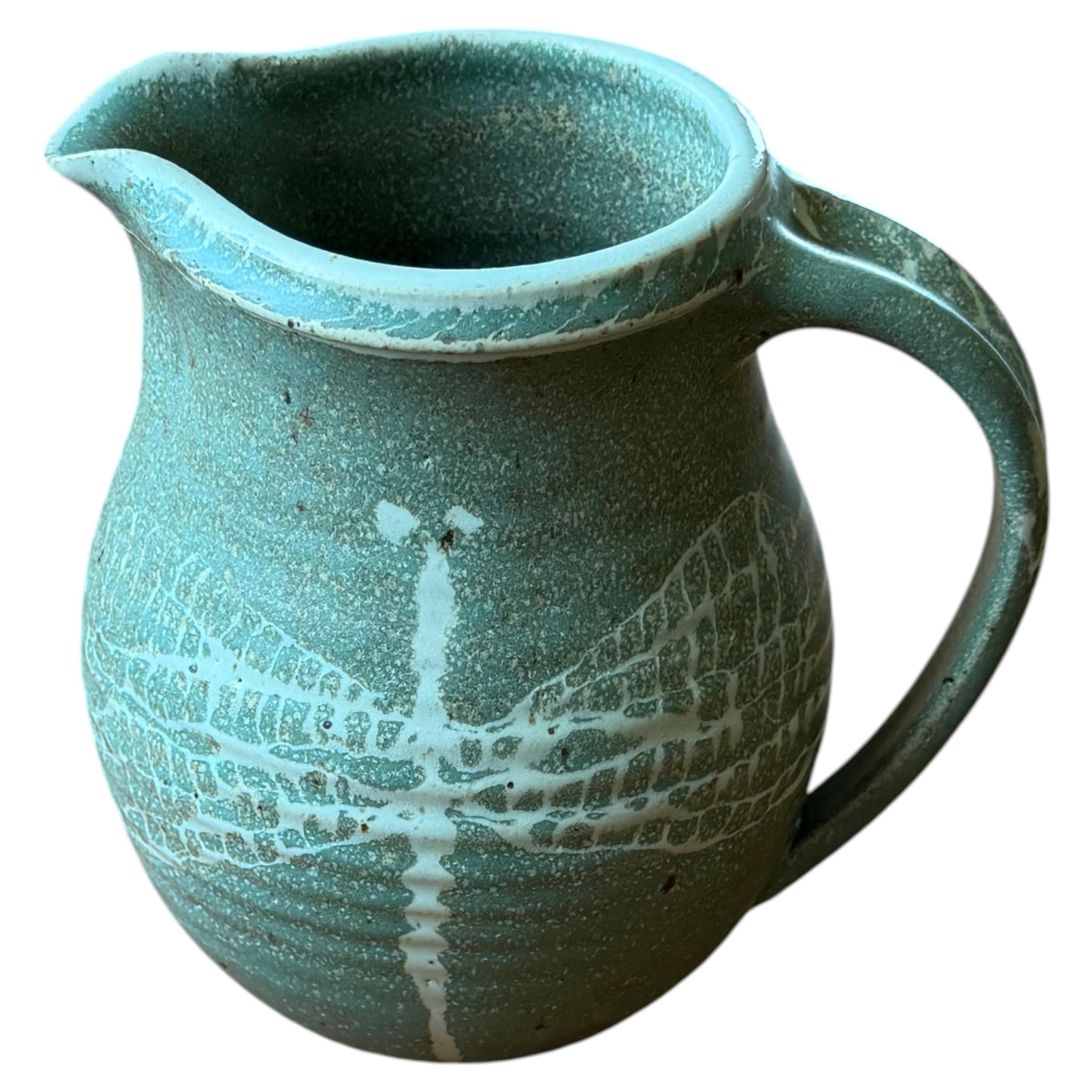 Pottery Pitcher with Dragonfly Glaze, Signed & Dated by Artist, Circa 1990s For Sale