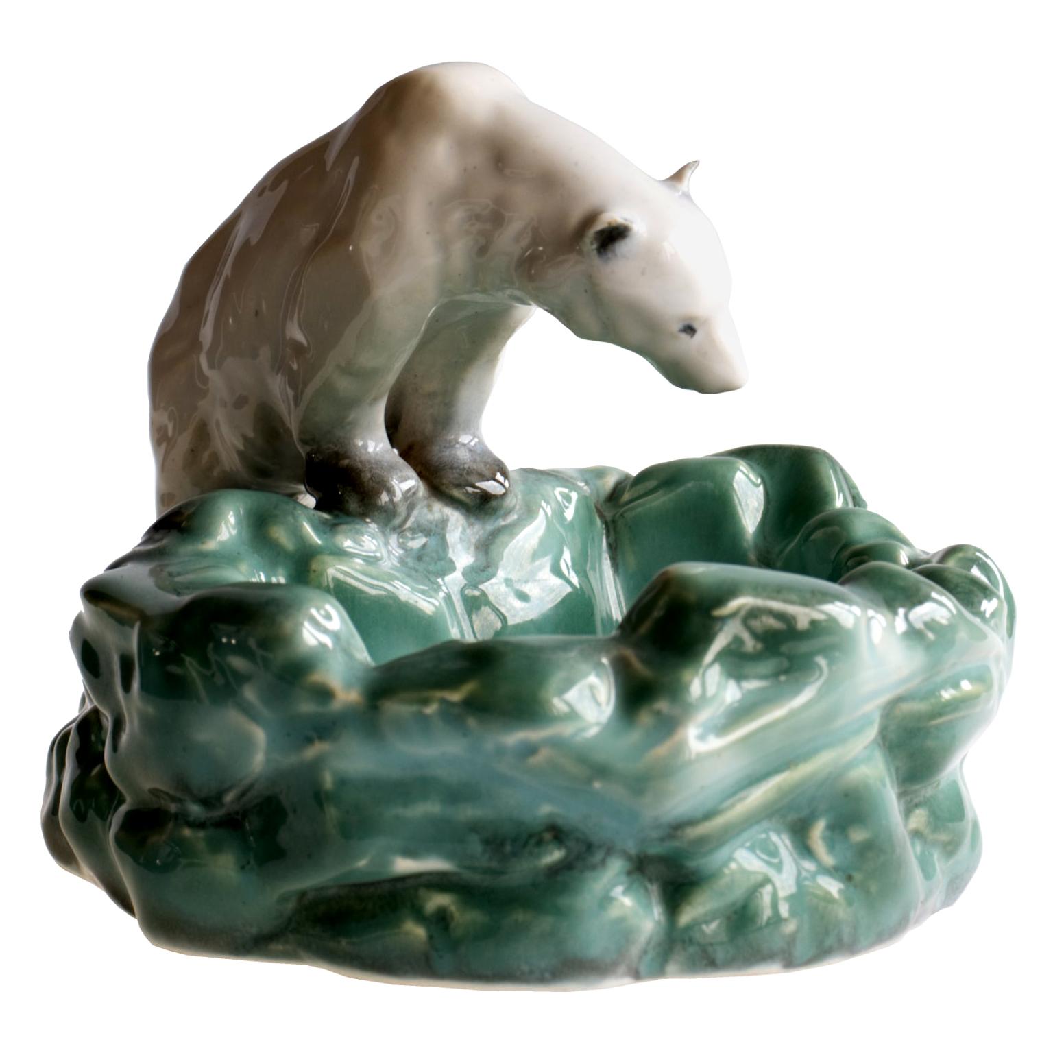 Pottery Polar Bear Bowl or Ashtray from Ditmar Urbach Czechoslovakia, 1930s