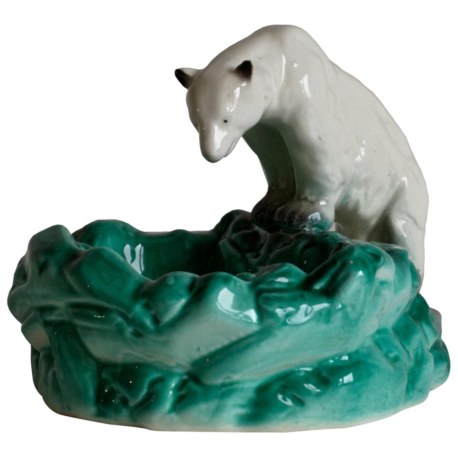 Pottery Polar Bear Bowl or Ashtray, Czechoslovakia, 1930s