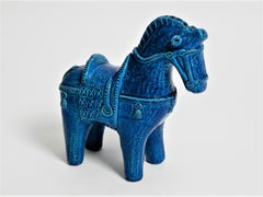 Ceramic "Rimini Blue" Horse by Aldo Londi for Bitossi, Glazed Pottery Sculpture