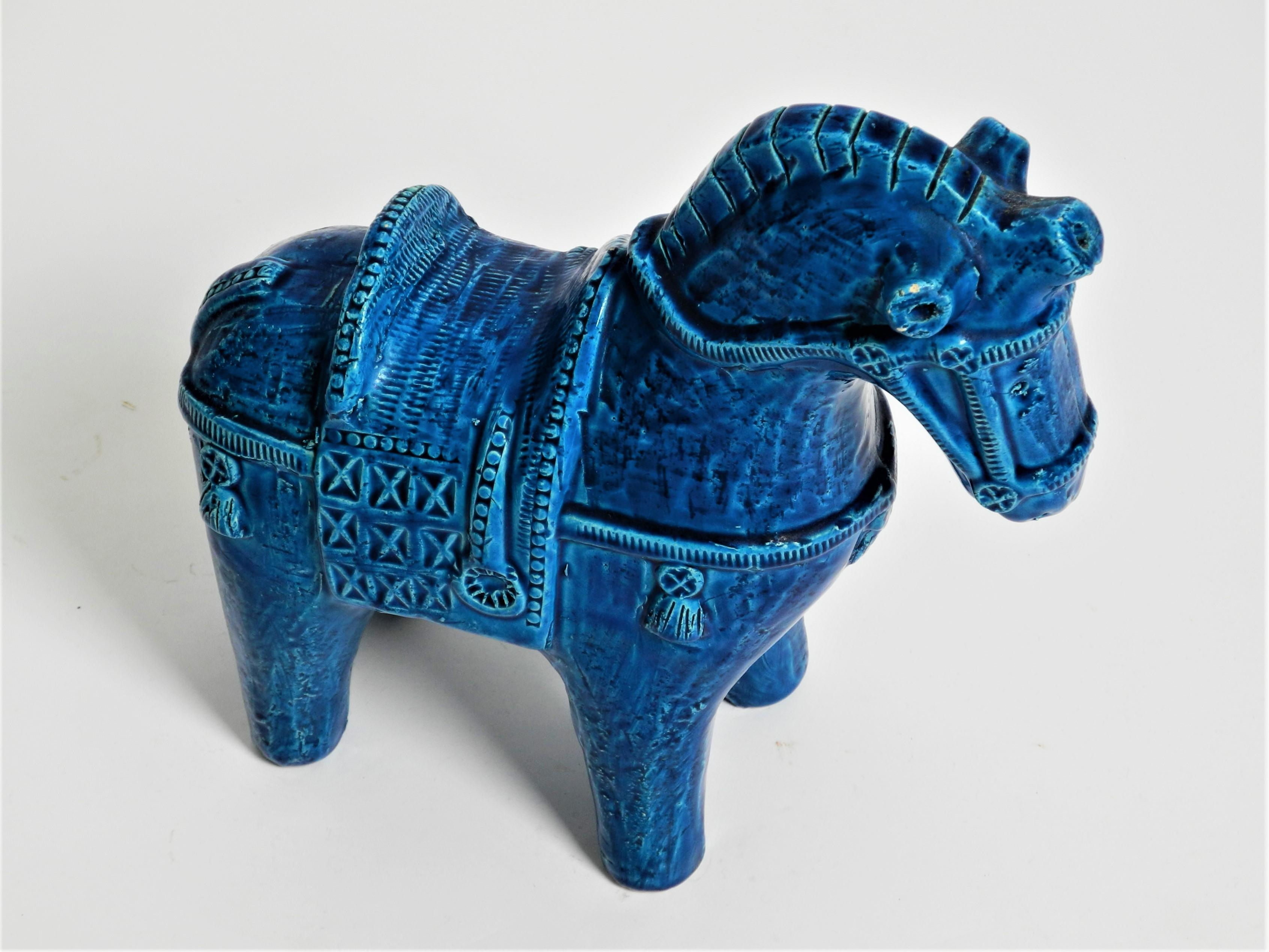 Keramik-Skulptur „Rimini-Blau“ Pferd von Aldo Londi für Bitossi (Moderne der Mitte des Jahrhunderts)