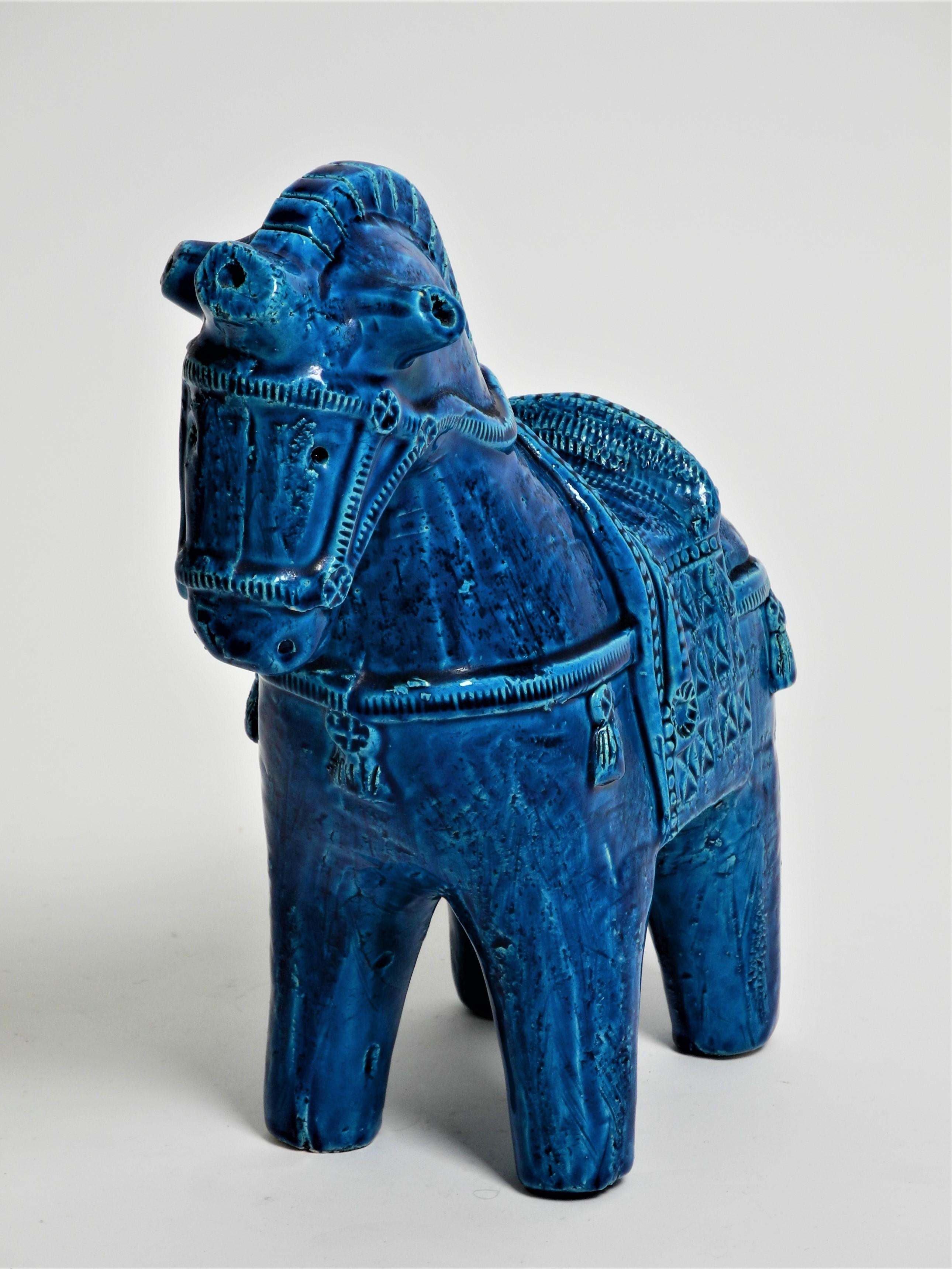 Keramik-Skulptur „Rimini-Blau“ Pferd von Aldo Londi für Bitossi (Italienisch)
