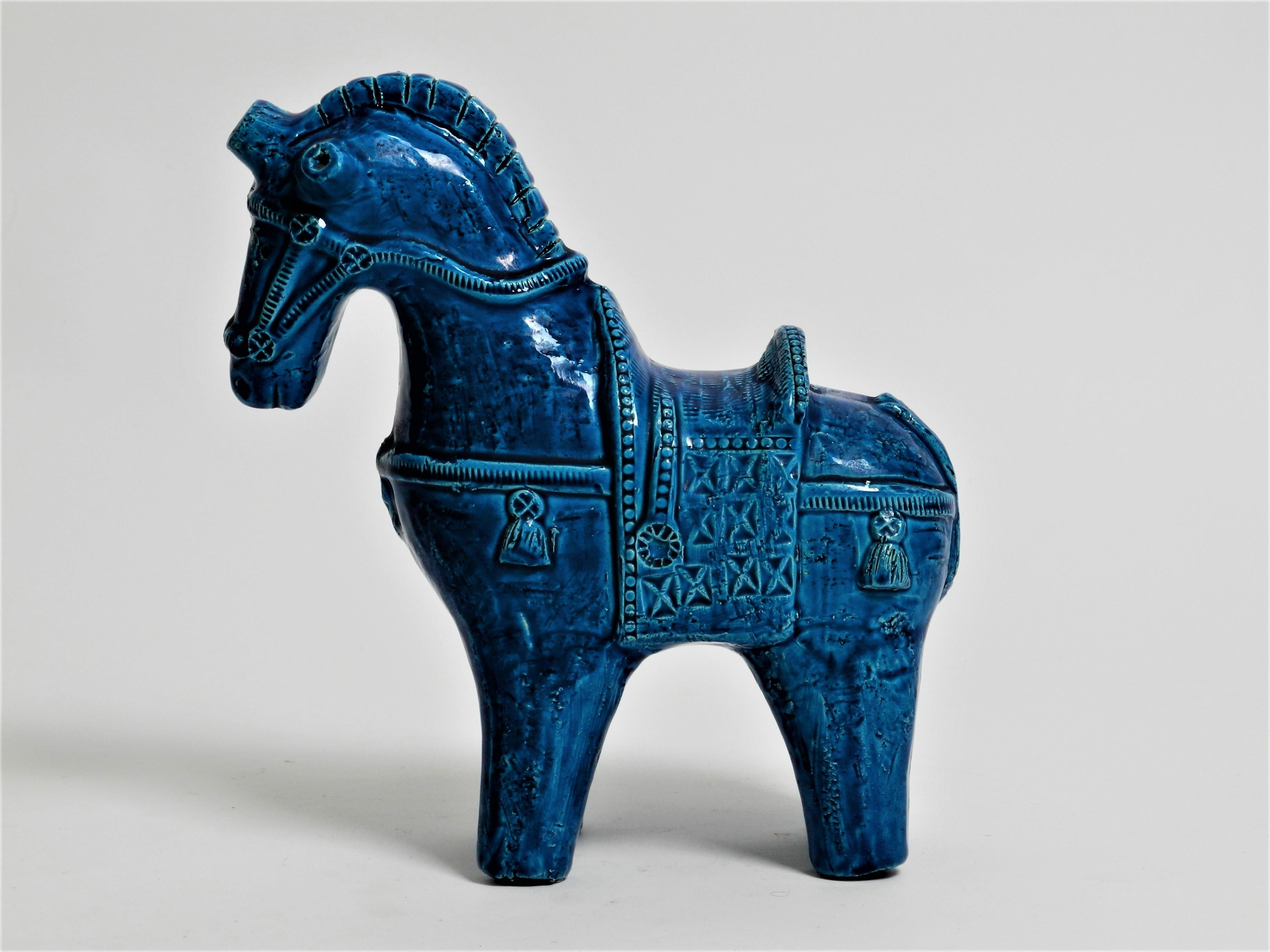 Keramik-Skulptur „Rimini-Blau“ Pferd von Aldo Londi für Bitossi im Zustand „Gut“ in München, BY