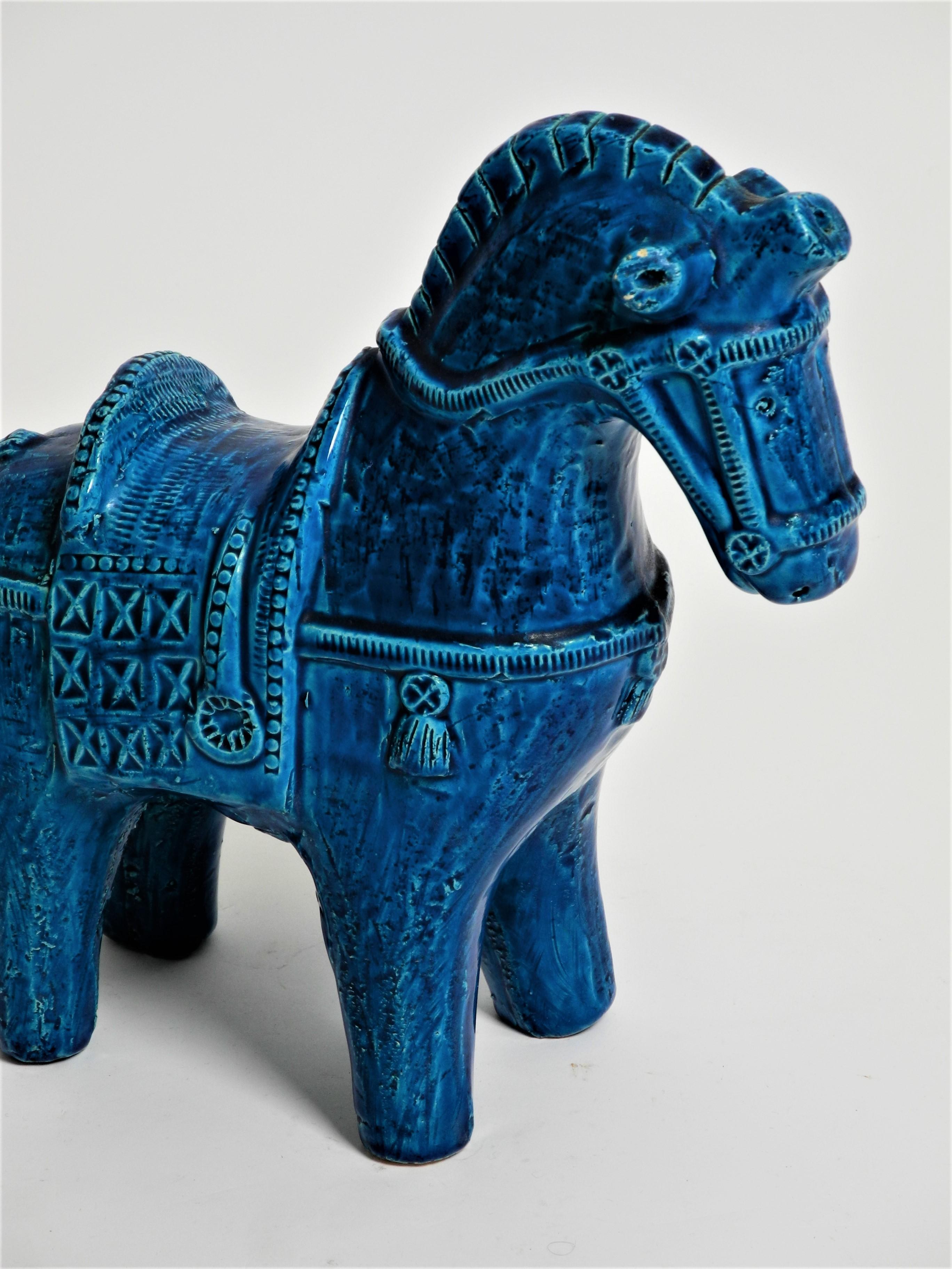 Keramik-Skulptur „Rimini-Blau“ Pferd von Aldo Londi für Bitossi 3
