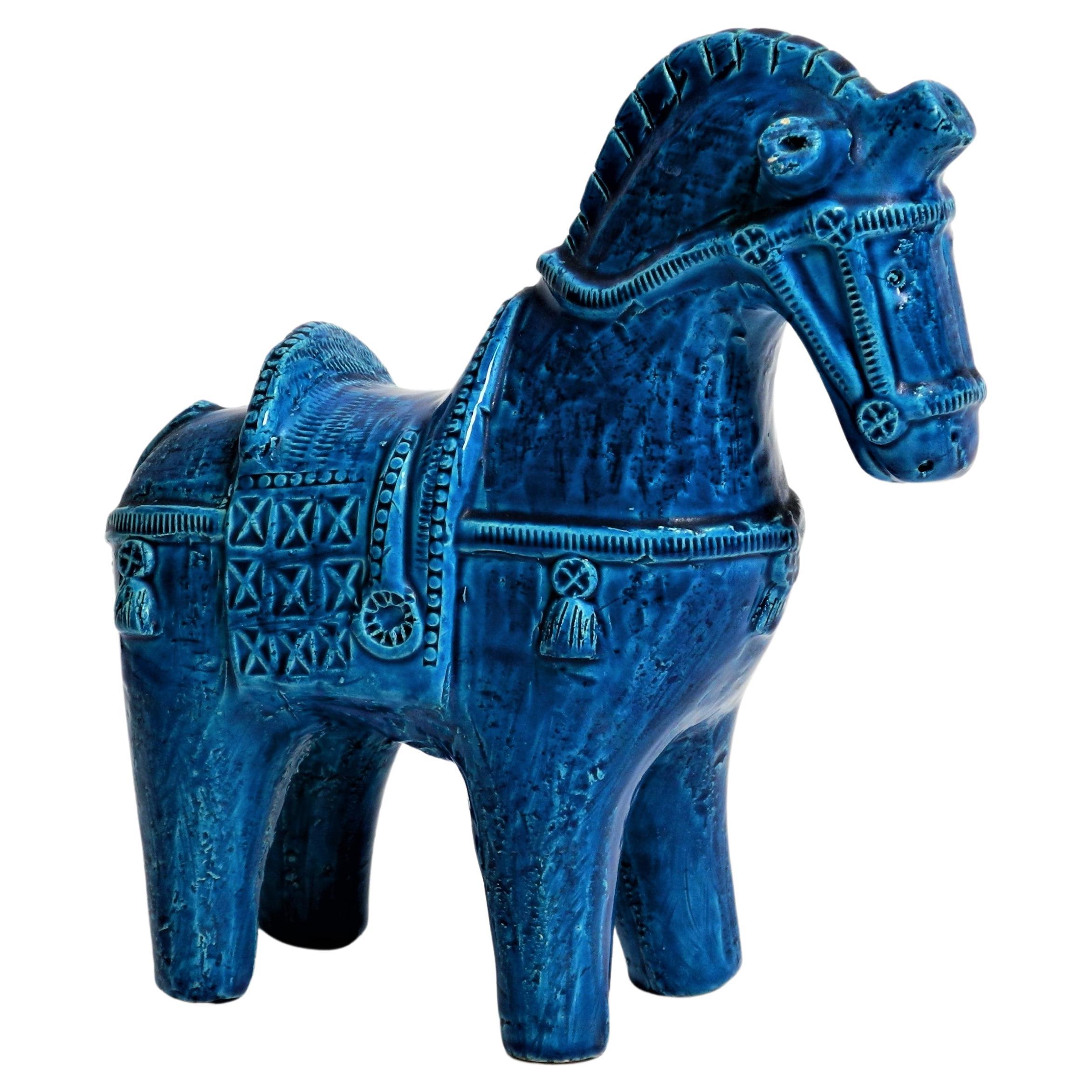 Ceramic "Rimini Blue" Horse by Aldo Londi for Bitossi, Glazed Pottery Sculpture