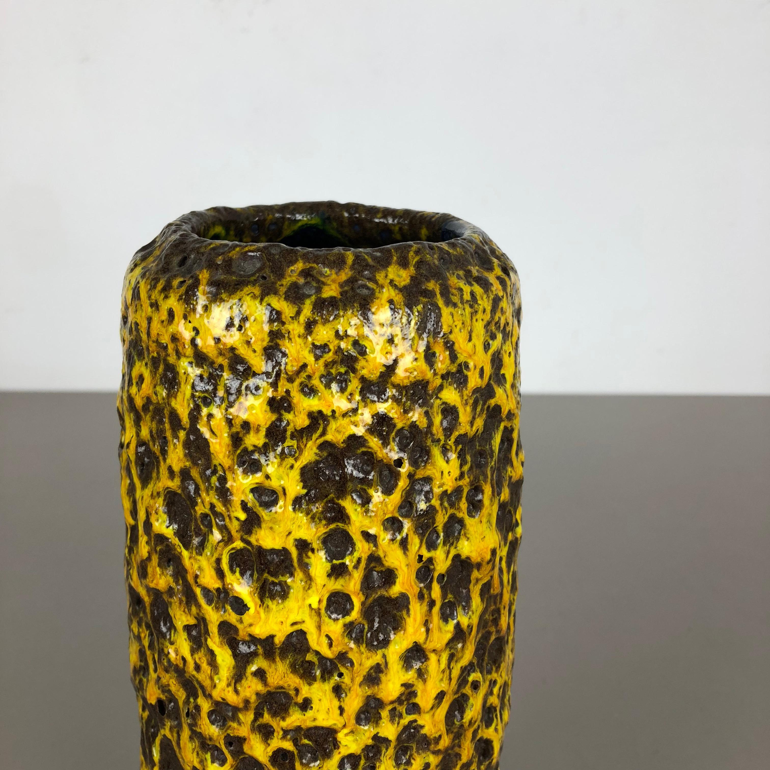 Pottery Super Yellow Color Fat Lava Multi-Color Vase Scheurich WGP, 1970s For Sale 4