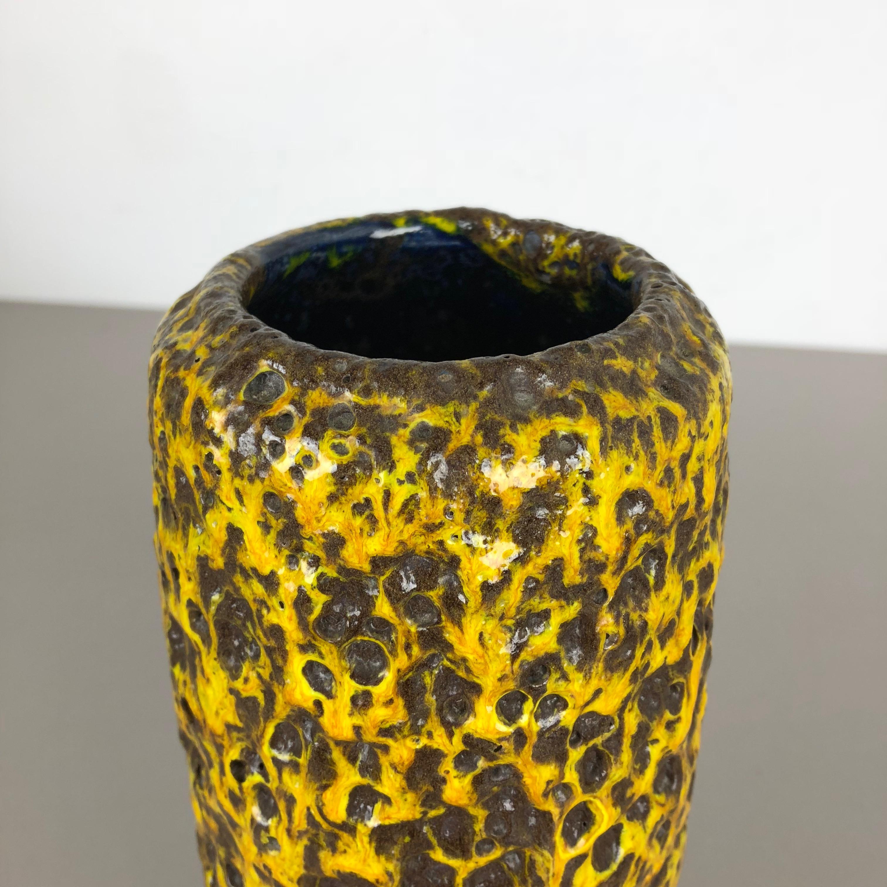 Pottery Super Yellow Color Fat Lava Multi-Color Vase Scheurich WGP, 1970s For Sale 7