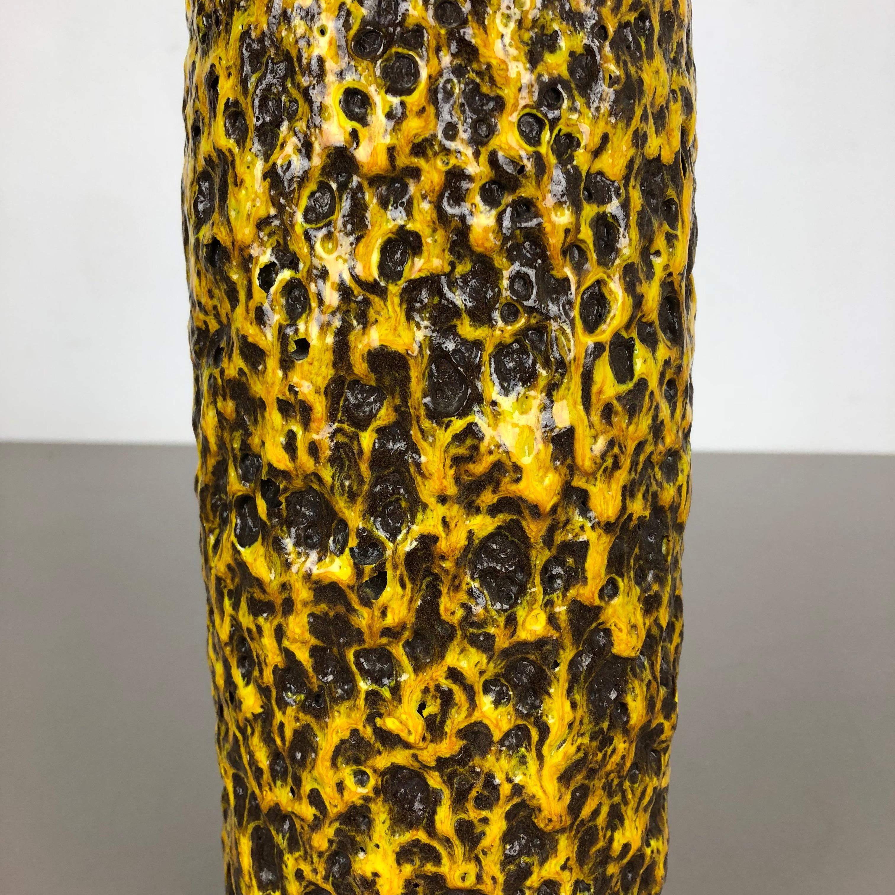 20th Century Pottery Super Yellow Color Fat Lava Multi-Color Vase Scheurich WGP, 1970s For Sale
