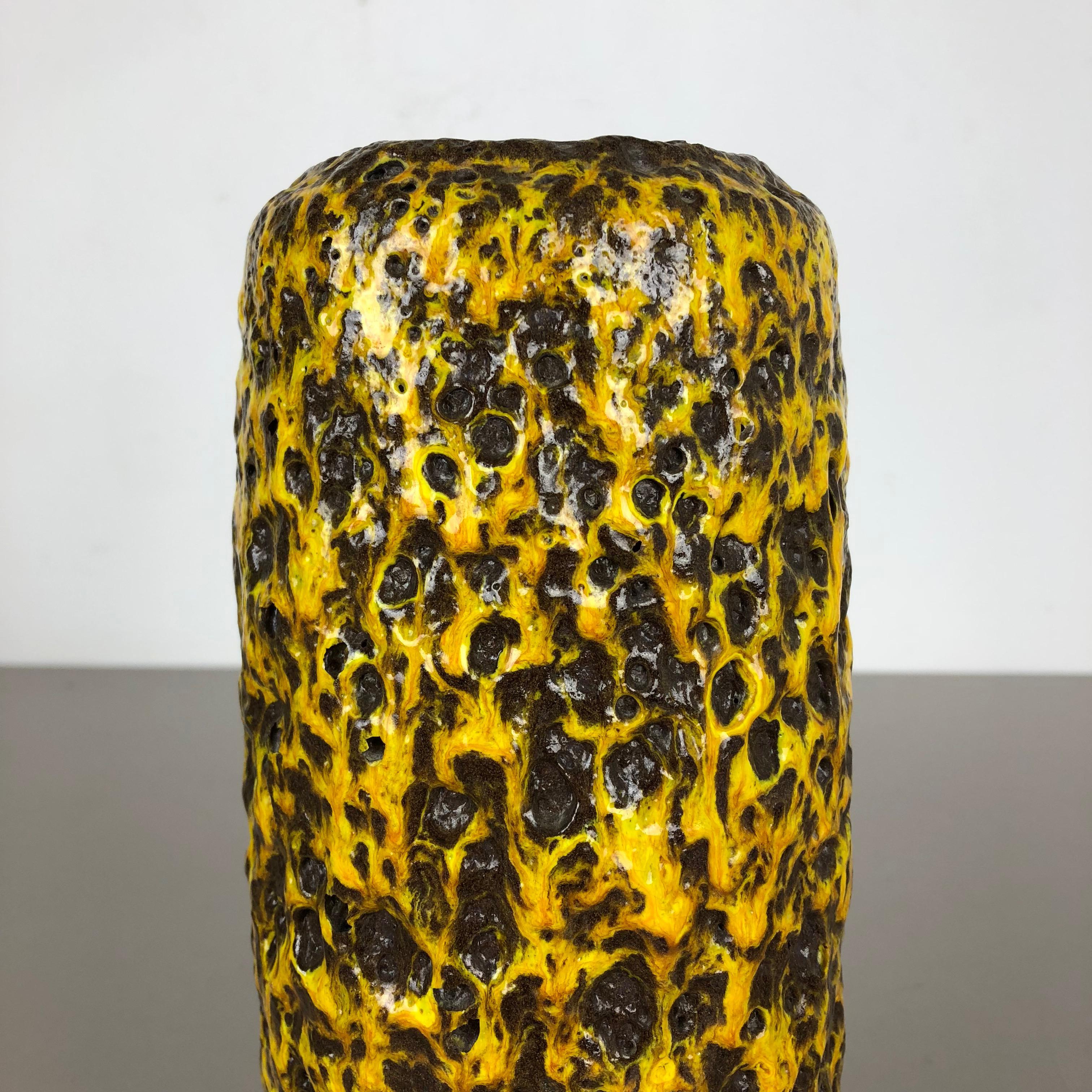 Pottery Super Yellow Color Fat Lava Multi-Color Vase Scheurich WGP, 1970s For Sale 1