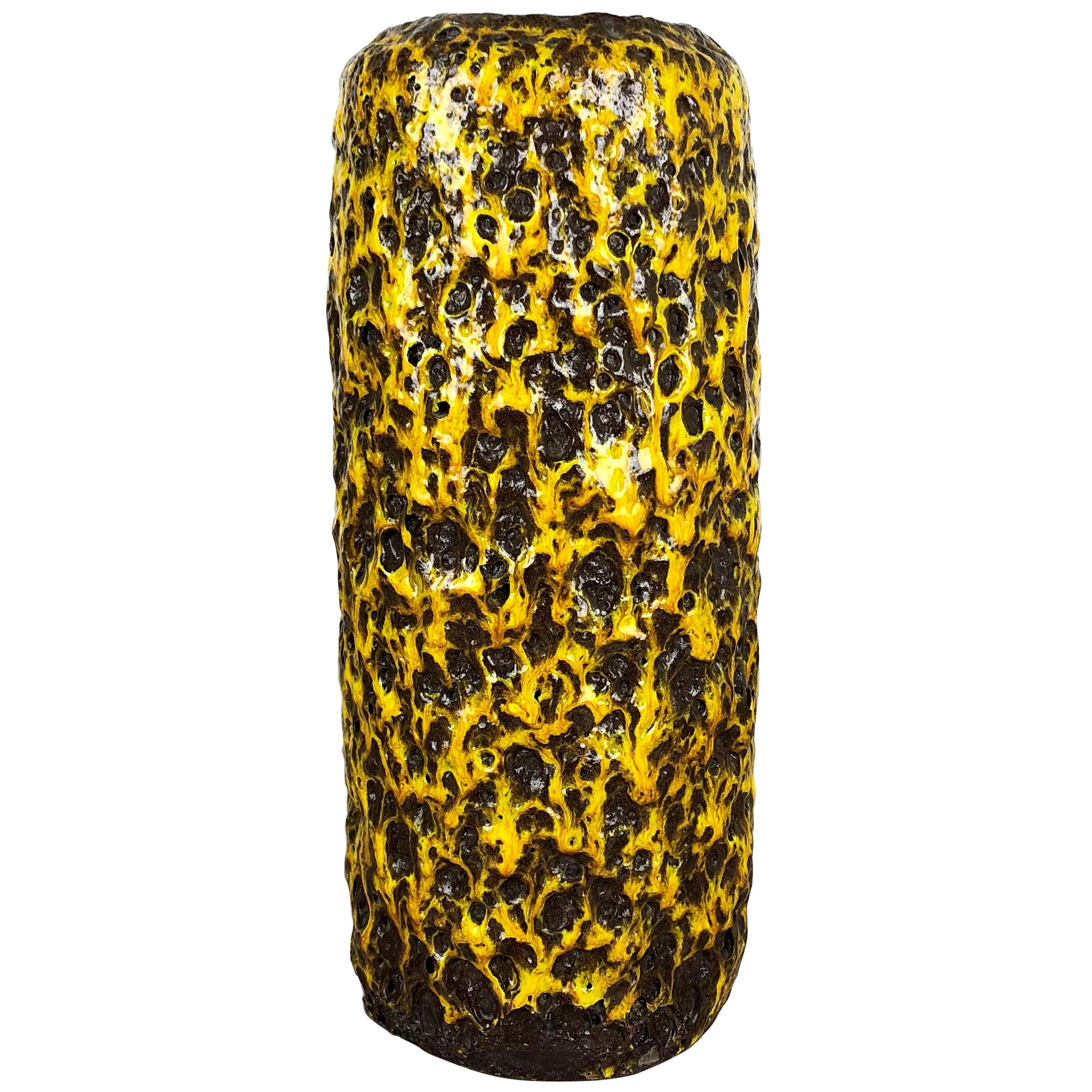 Vaso in ceramica Super Yellow Color Fat Lava Multi-Color Scheurich WGP, anni '70