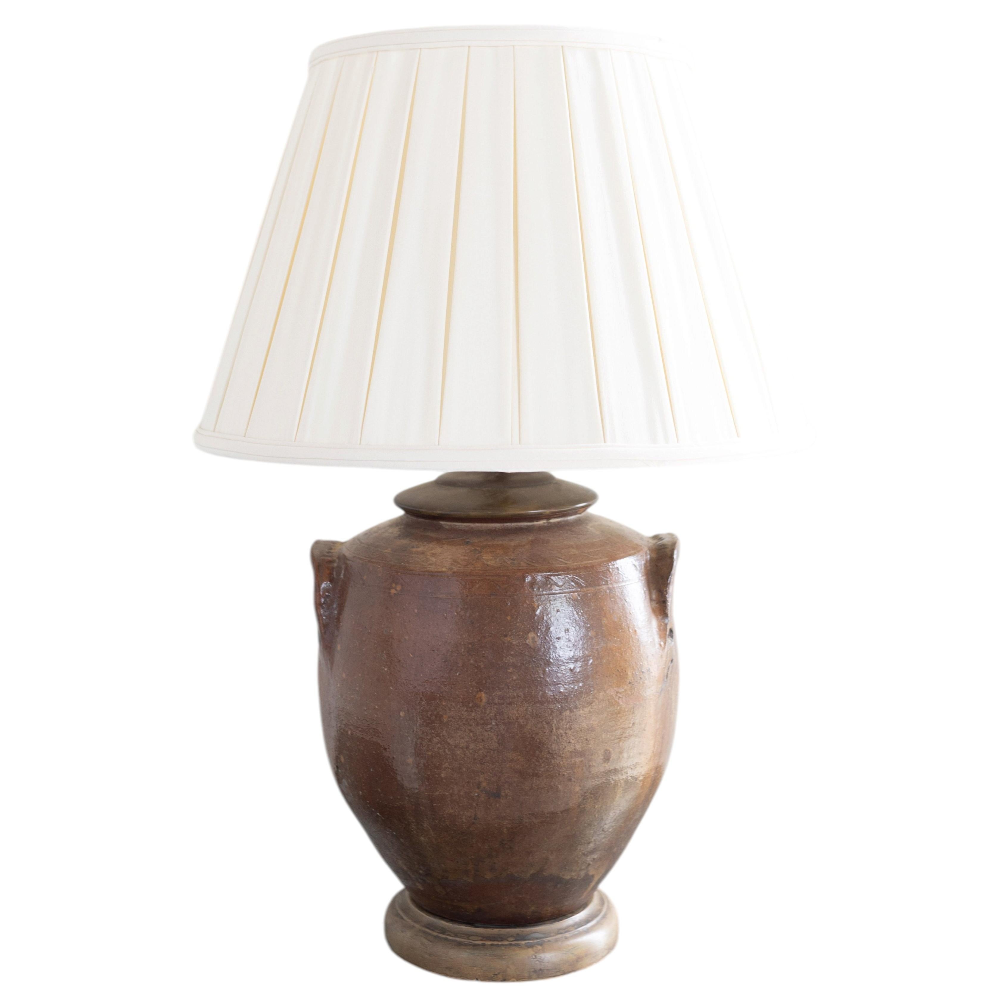 Antique Pottery Table Lamp, Hand-Crafted, 19th Century, USA, New Shade