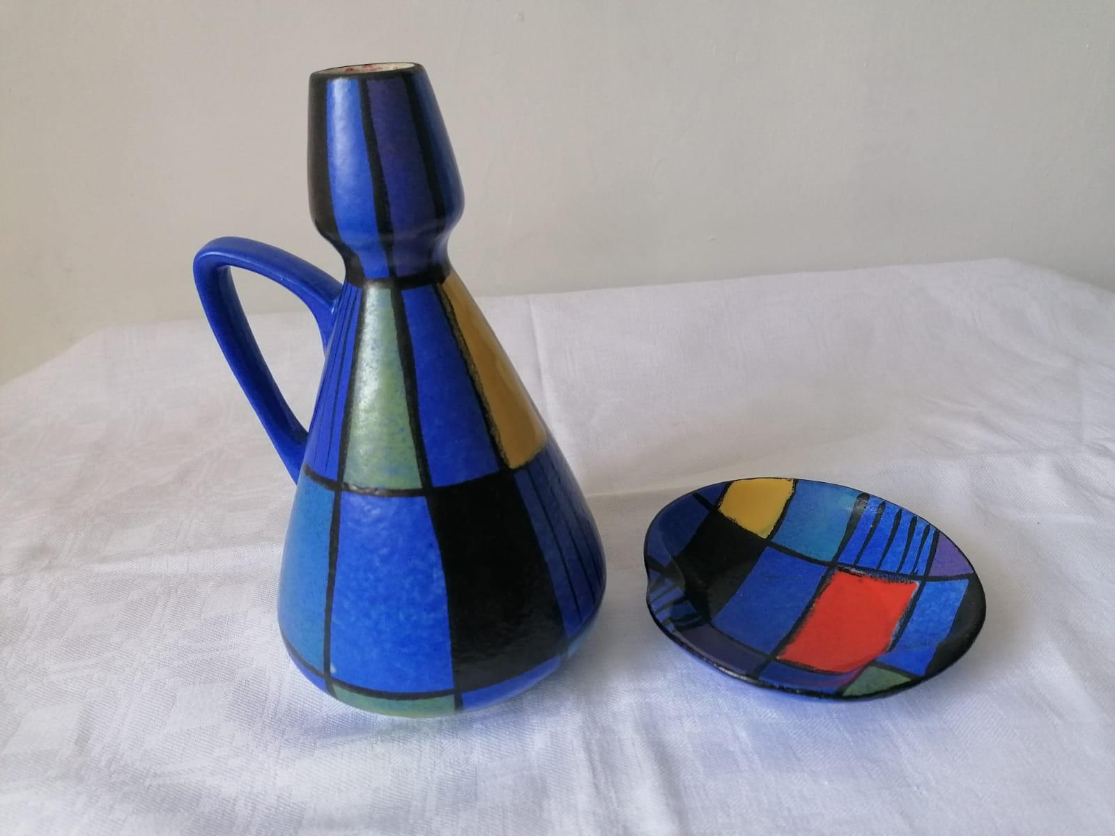 Mid-Century Modern Vase et assiette en poterie de Bodo Mans pour BAY Keramik en vente