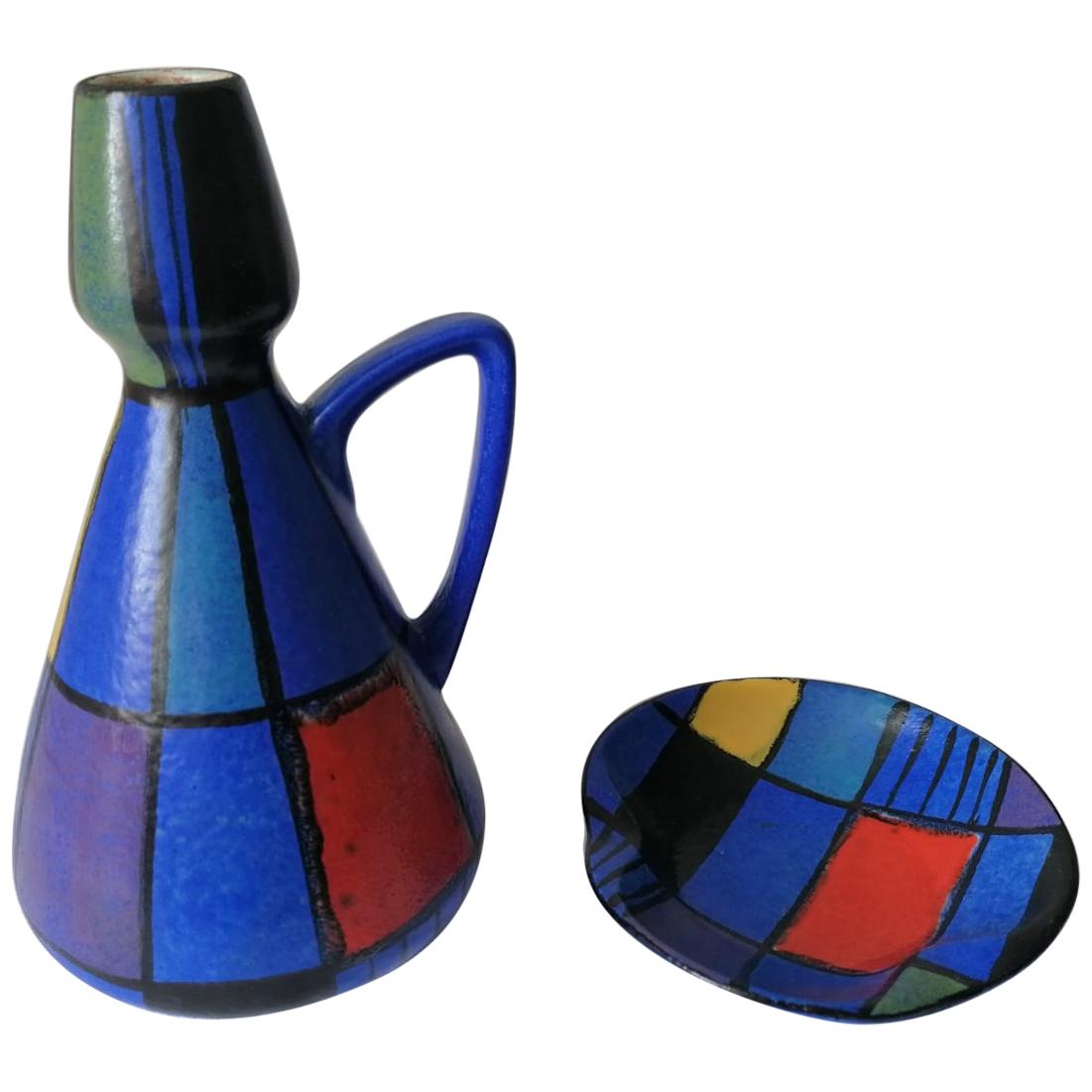 Vase et assiette en poterie de Bodo Mans pour BAY Keramik en vente
