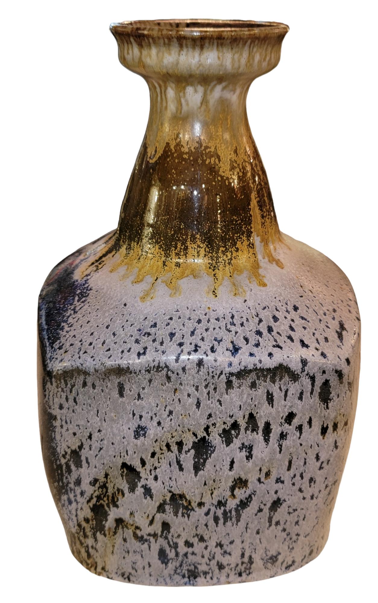 American Pottery Vase With Drip Paint For Sale