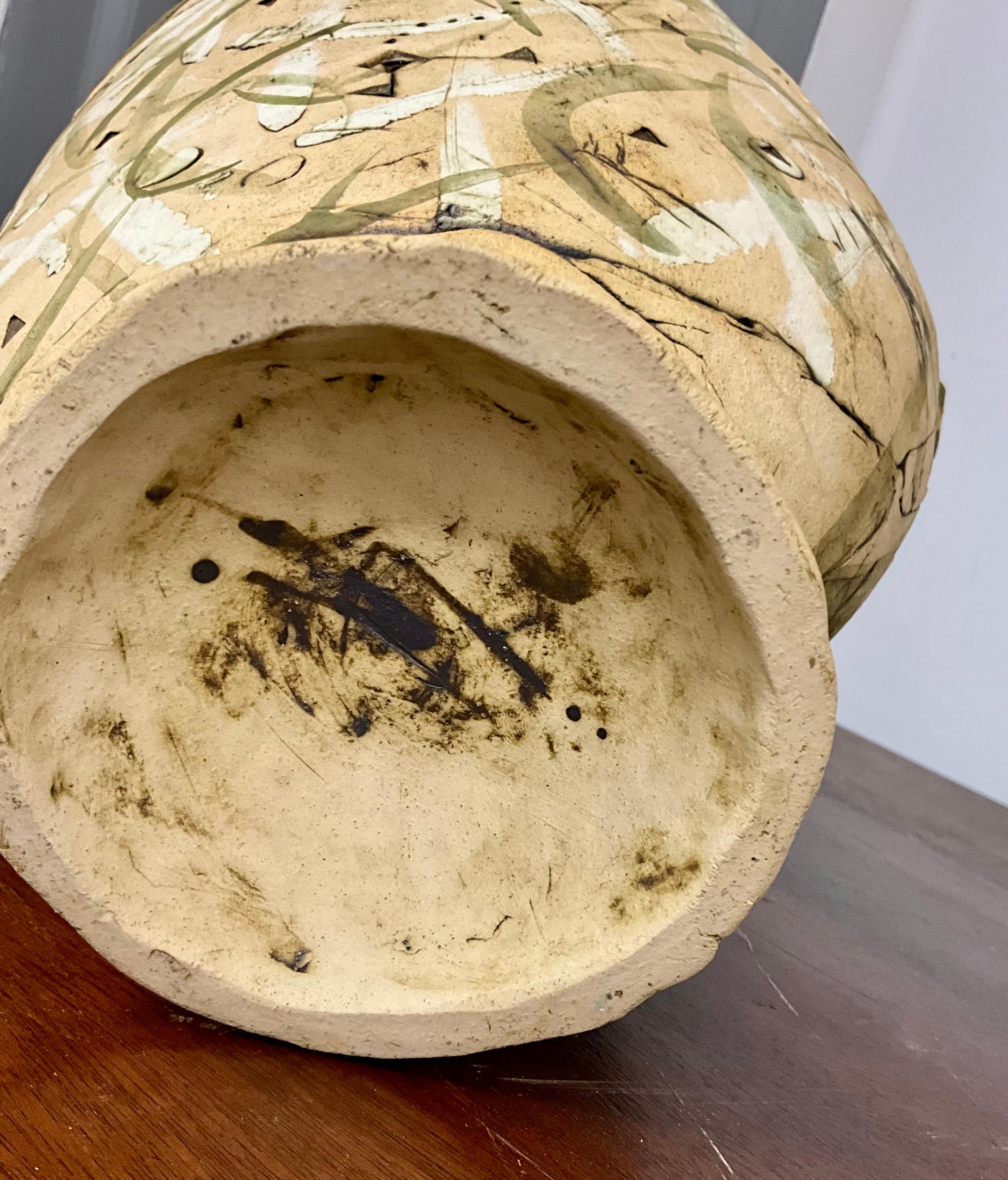 Pottery Vase with Iguana Sculpture Signed For Sale 7