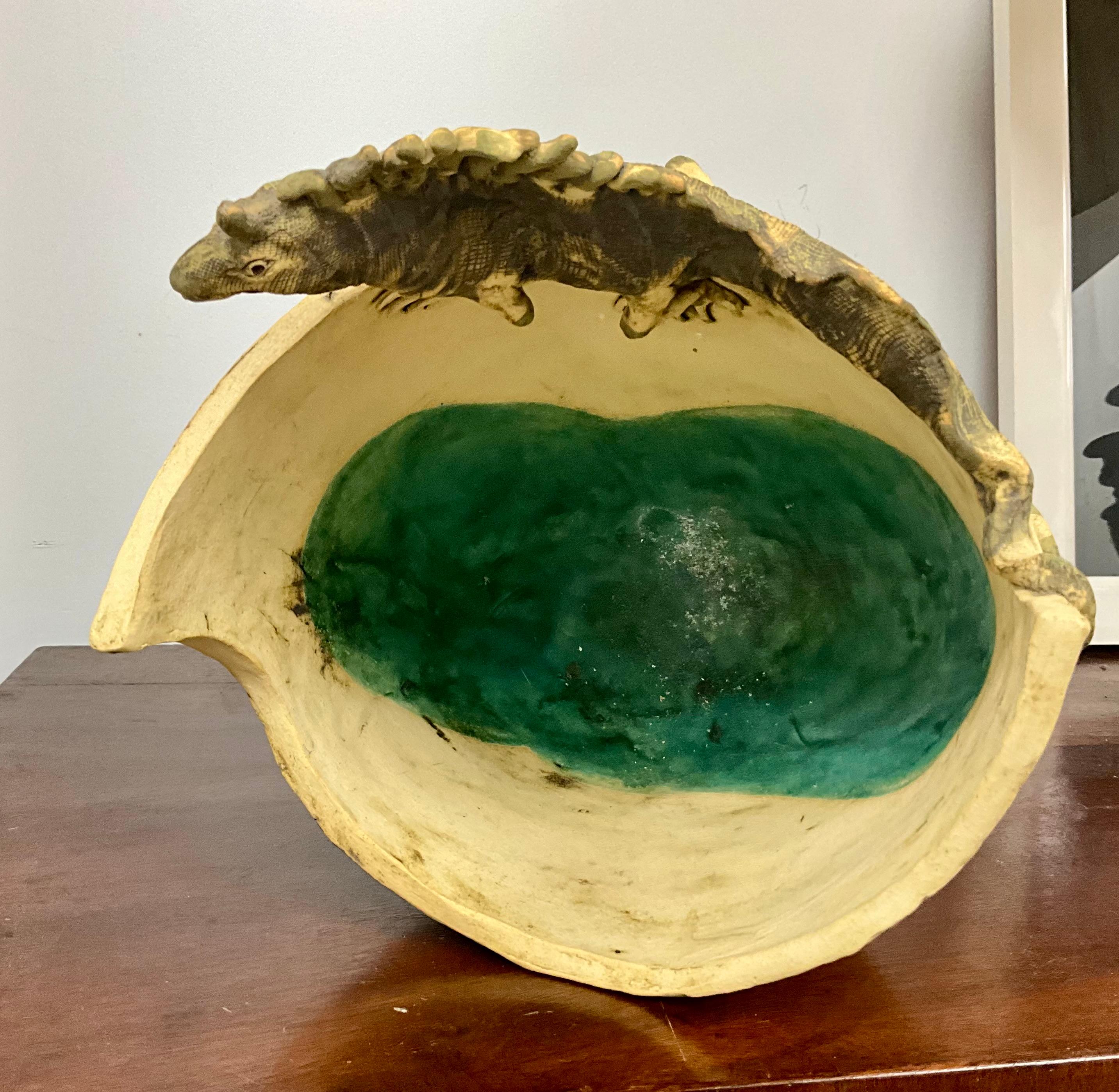 20th Century Pottery Vase with Iguana Sculpture Signed For Sale
