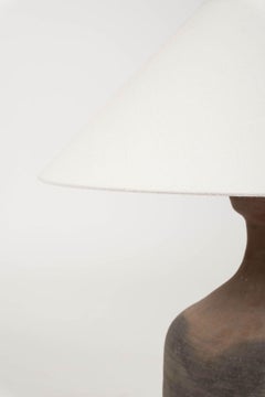 Pottery Vessel Lamp with Off-White Linen Shades
