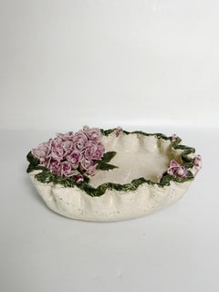 Pottery Vide-Poche with Floral Decorations, France, 1970s