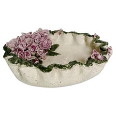 Pottery Vide-Poche with Floral Decorations, France, 1970s