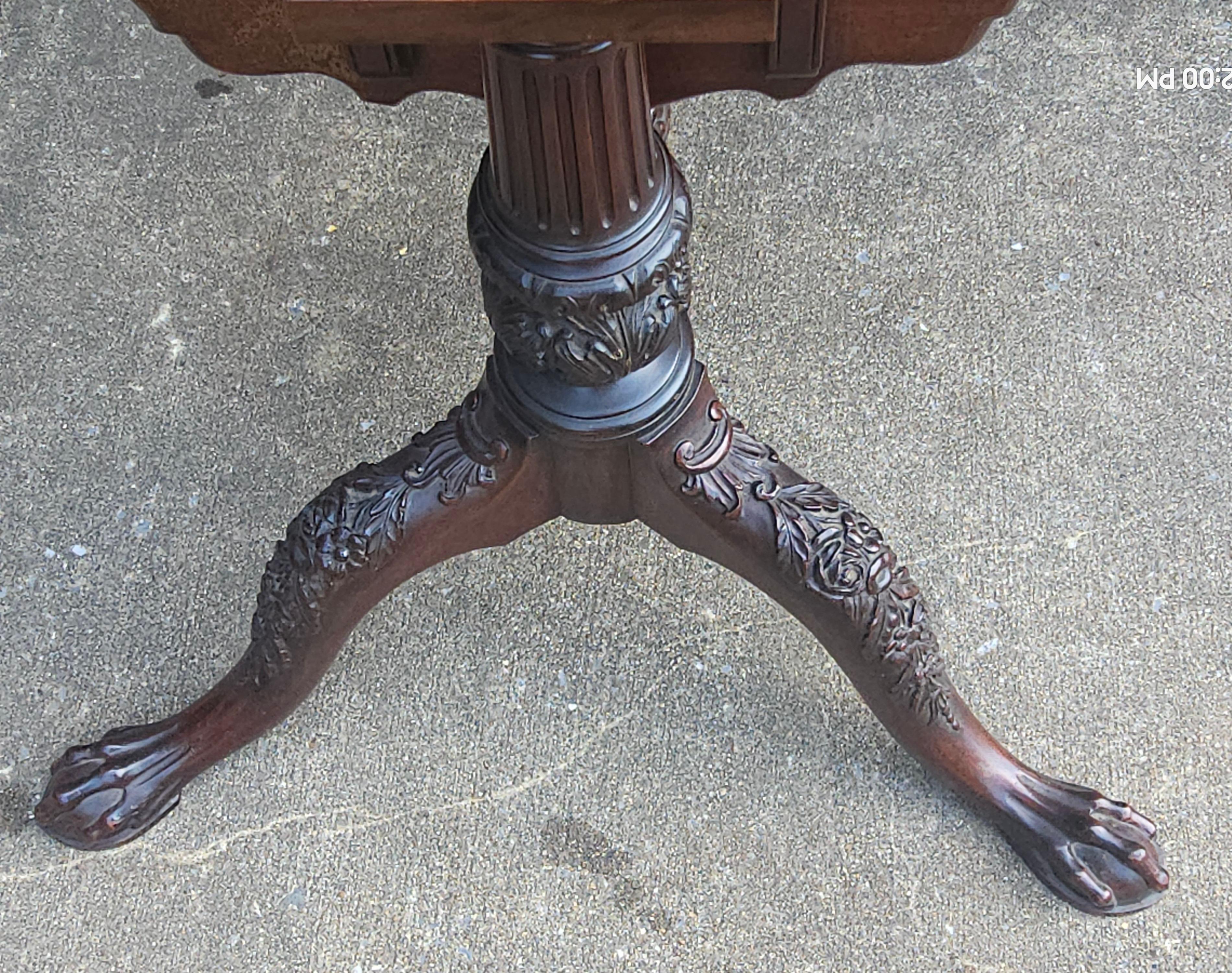 Potthast Bros Hancrafted Chippendale Style Carved Mahogany Tilt Top Tea Table For Sale 3