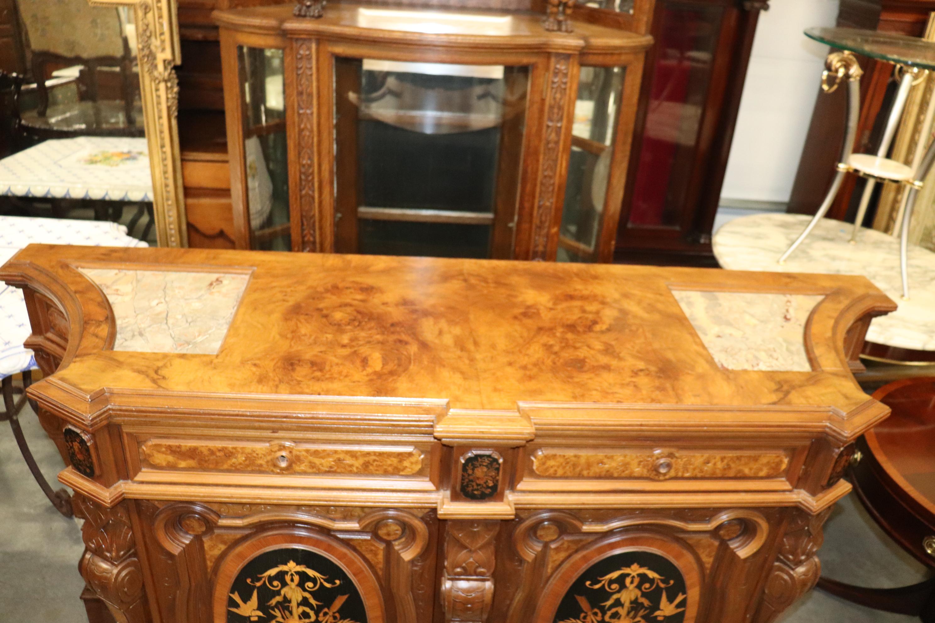 Pottier and Stymus Attributed Circassian Walnut Inlaid Credenza Sideboard For Sale 4
