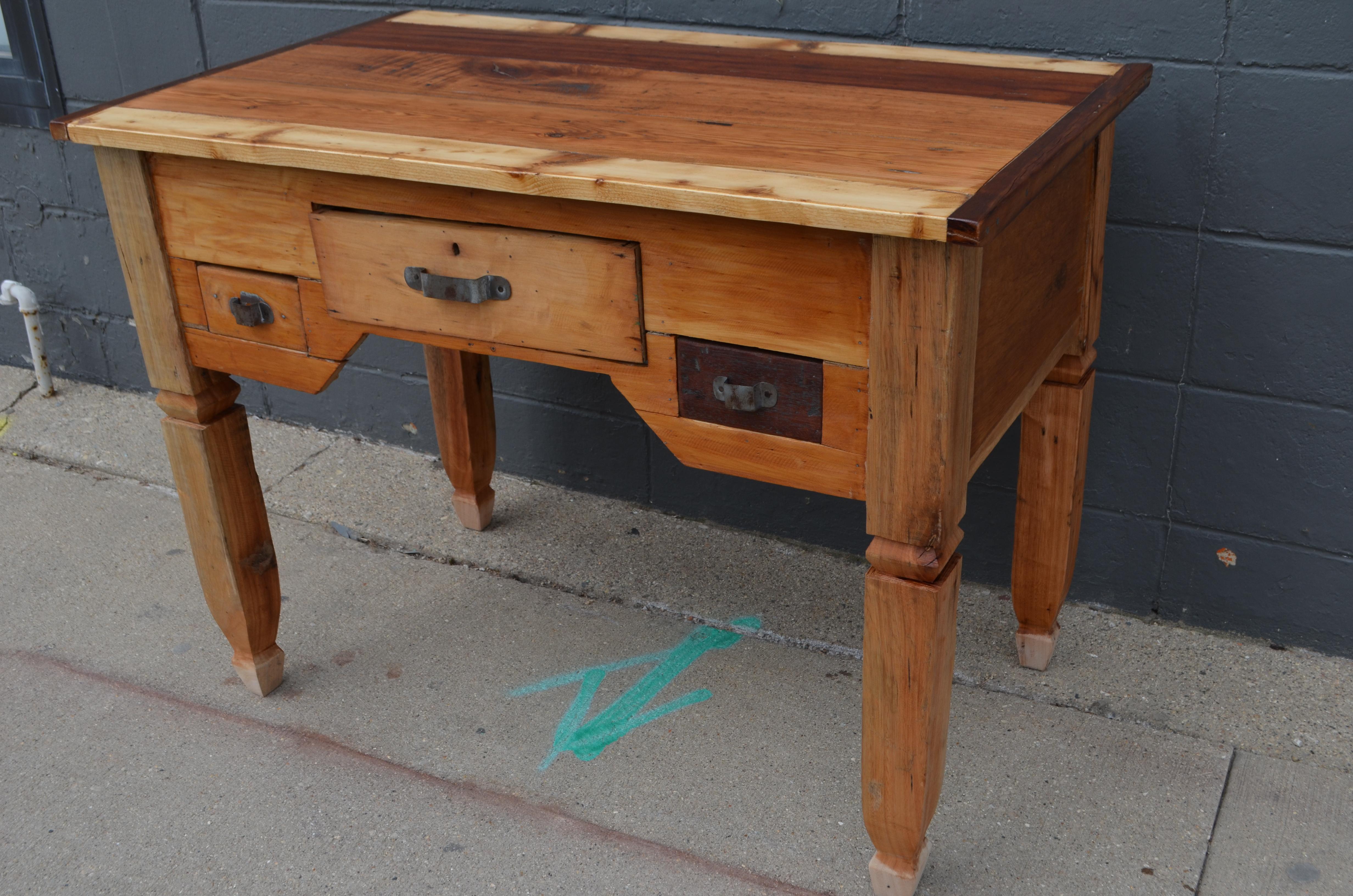 Primitive Potting Table, Hall, Host Table Handcrafted of Five Old-Growth Woods, circa 1880