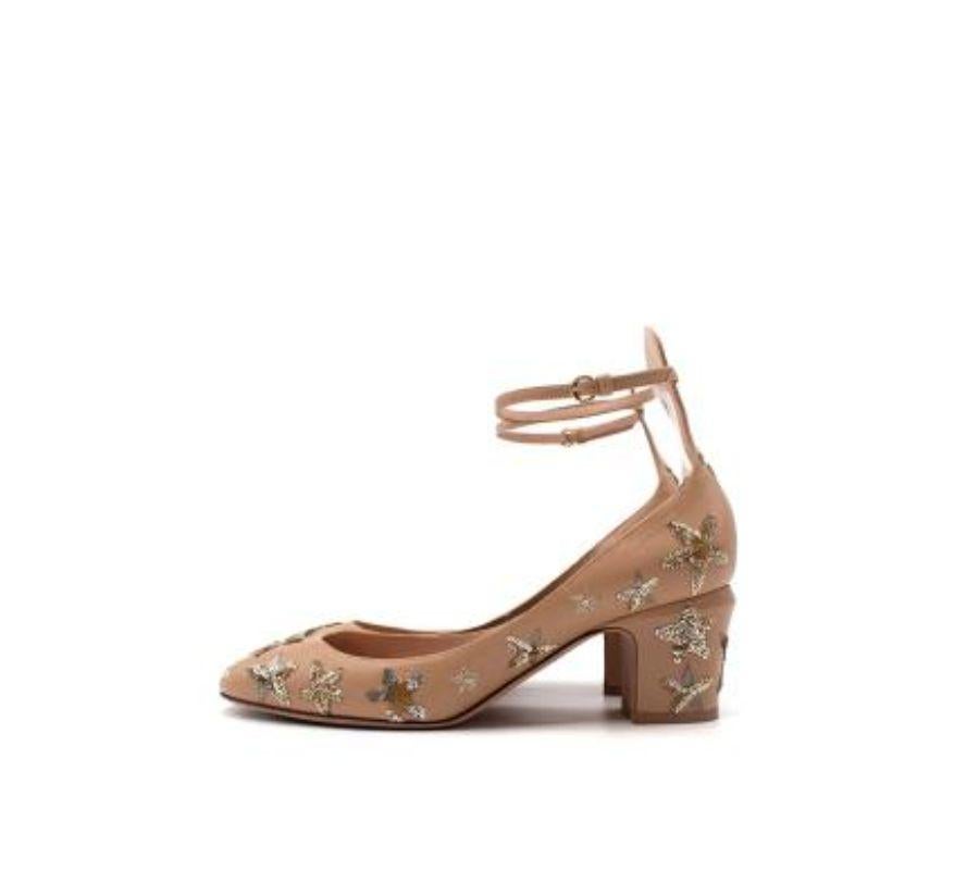 Brown Valentino Poudre Leather Sequin Embellished Mary Jane Heeled Pumps For Sale