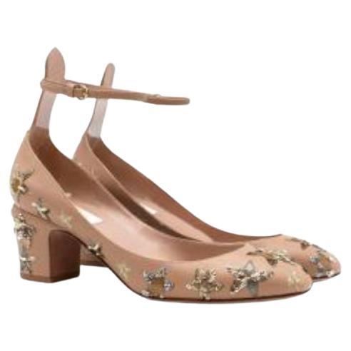Valentino Poudre Leather Sequin Embellished Mary Jane Heeled Pumps For Sale