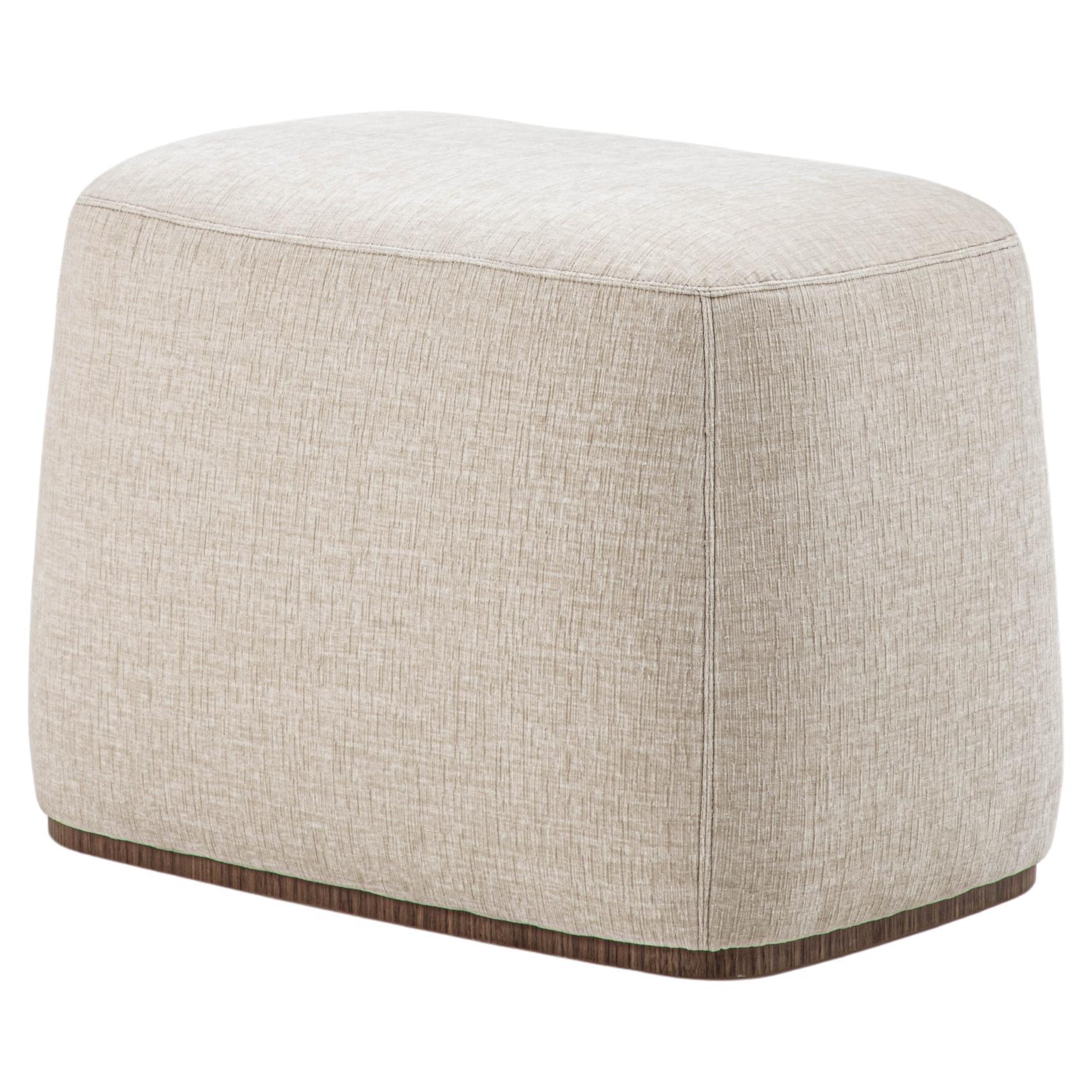 Alma modern fabric ottoman with Canaletto Walnut profile