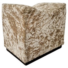 1950s pouf with wooden base and soft fabric upholstery