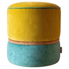 Pouf Artigianale in Velluto a Giallo e Azzurro di Carlotta Oddone in Stile Boho
