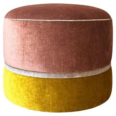 Pouf artigianale in velluto beige e giallo