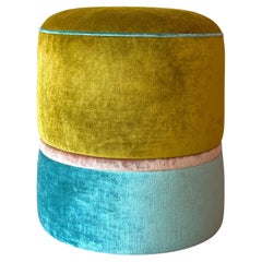 Pouf artigianale in velluto verde e azzurro