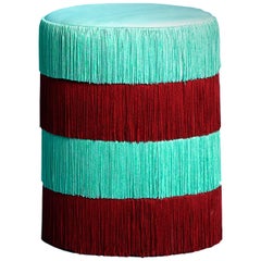 Pouf Chachachá Aquamarine & Bordeaux with Fringes