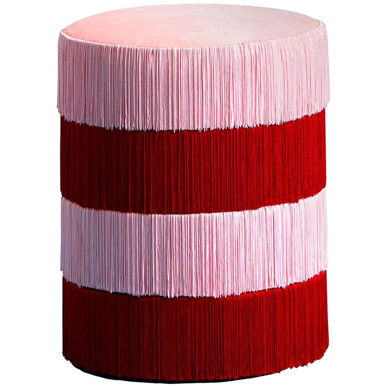 Pouf Chachachá Pink & Red with Fringes For Sale