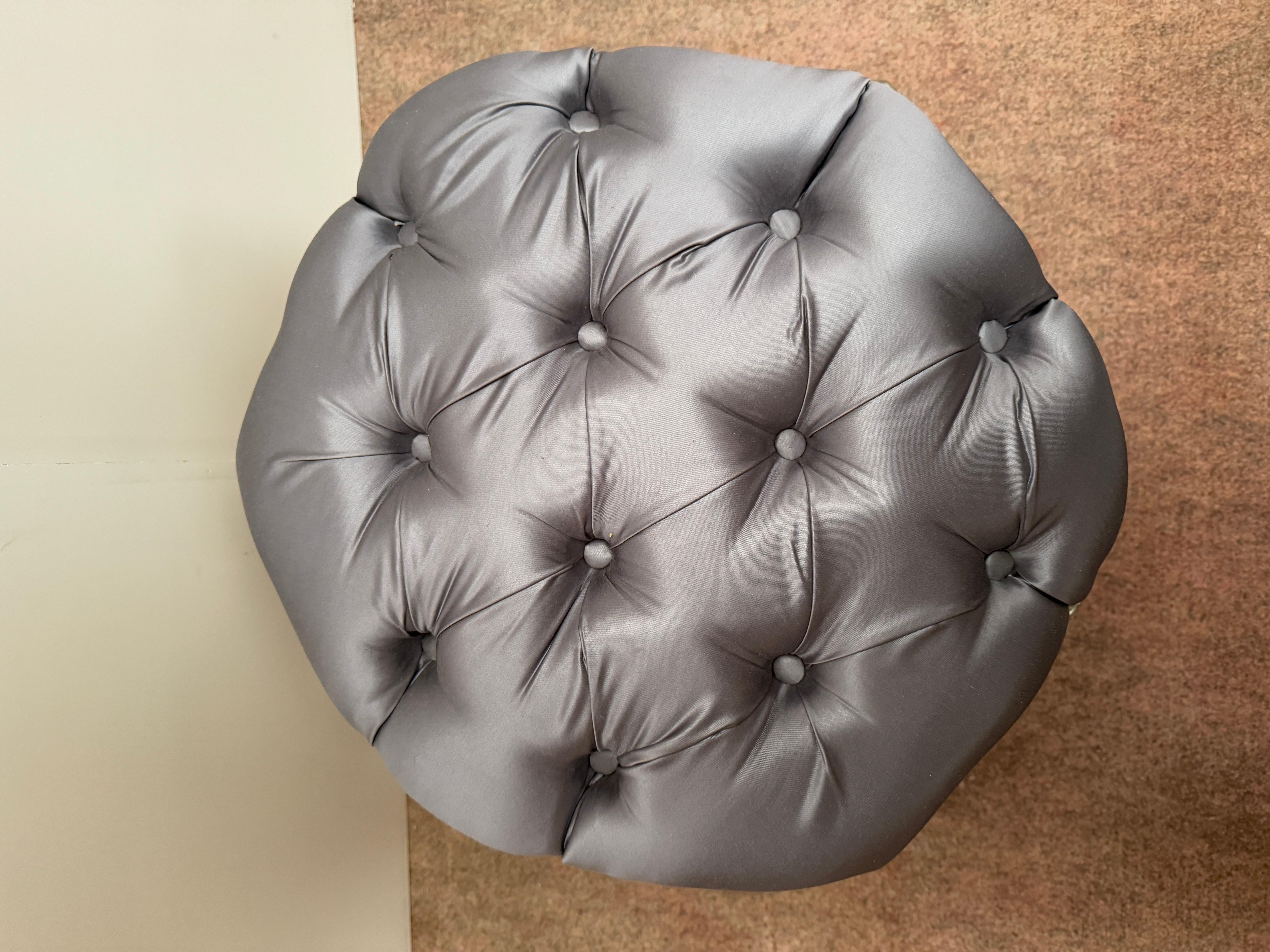 Italian 20th century silver-plated carved wood luxury pouf 