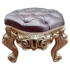 Italian 20th century silver-plated carved wood luxury pouf