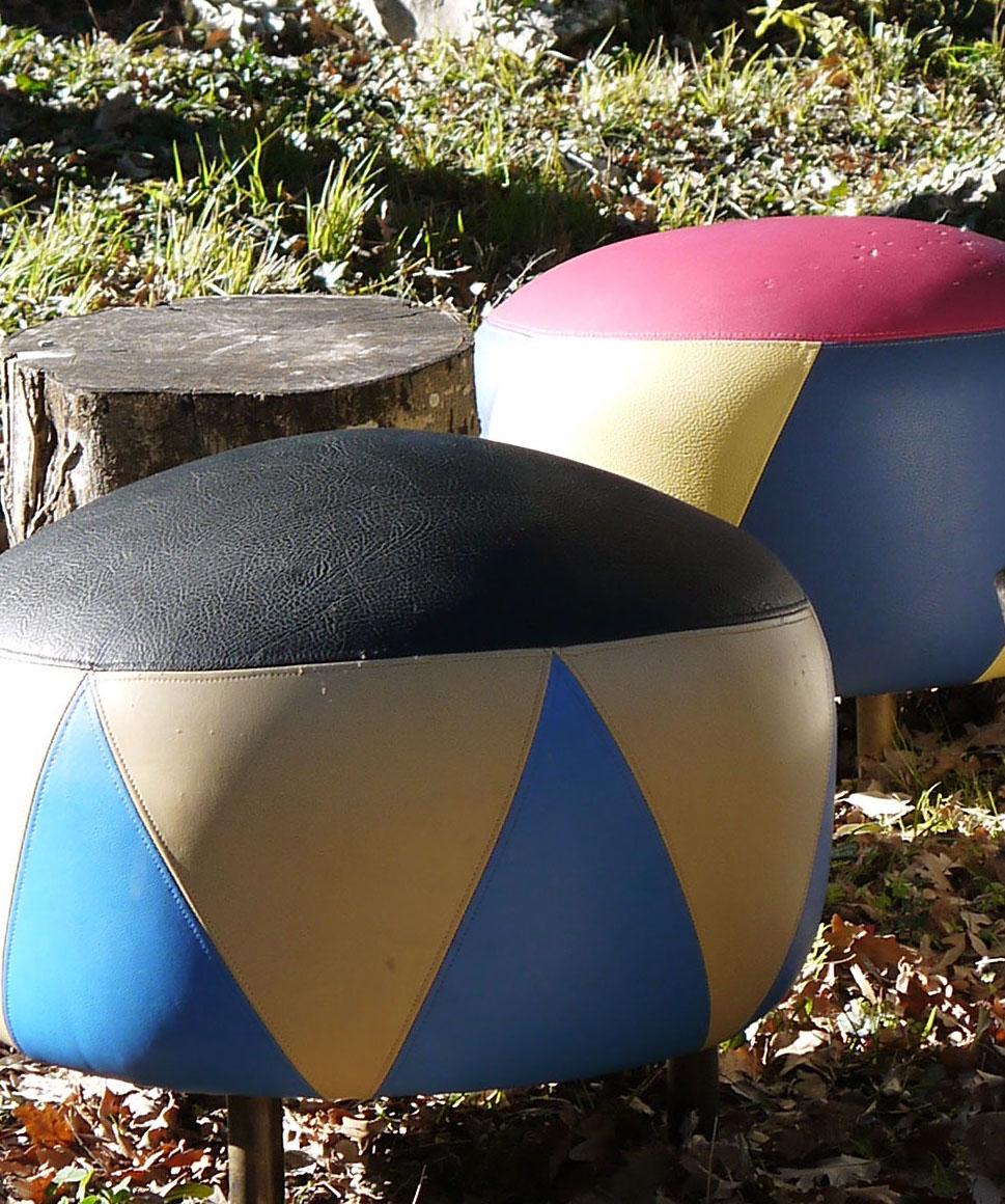 Italian Pouf eco-leather  by Anna Gili Milan colored faux leather pouf  Made in Italy For Sale