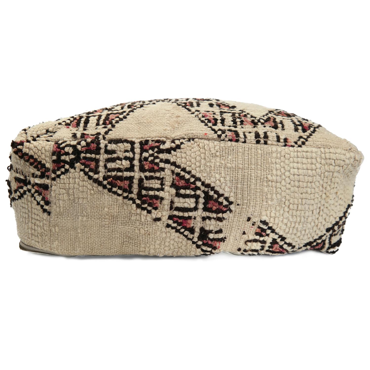 Hand-Knotted Pouf from Morocco Natural Floor Cushion Moroccan Ottoman For Sale