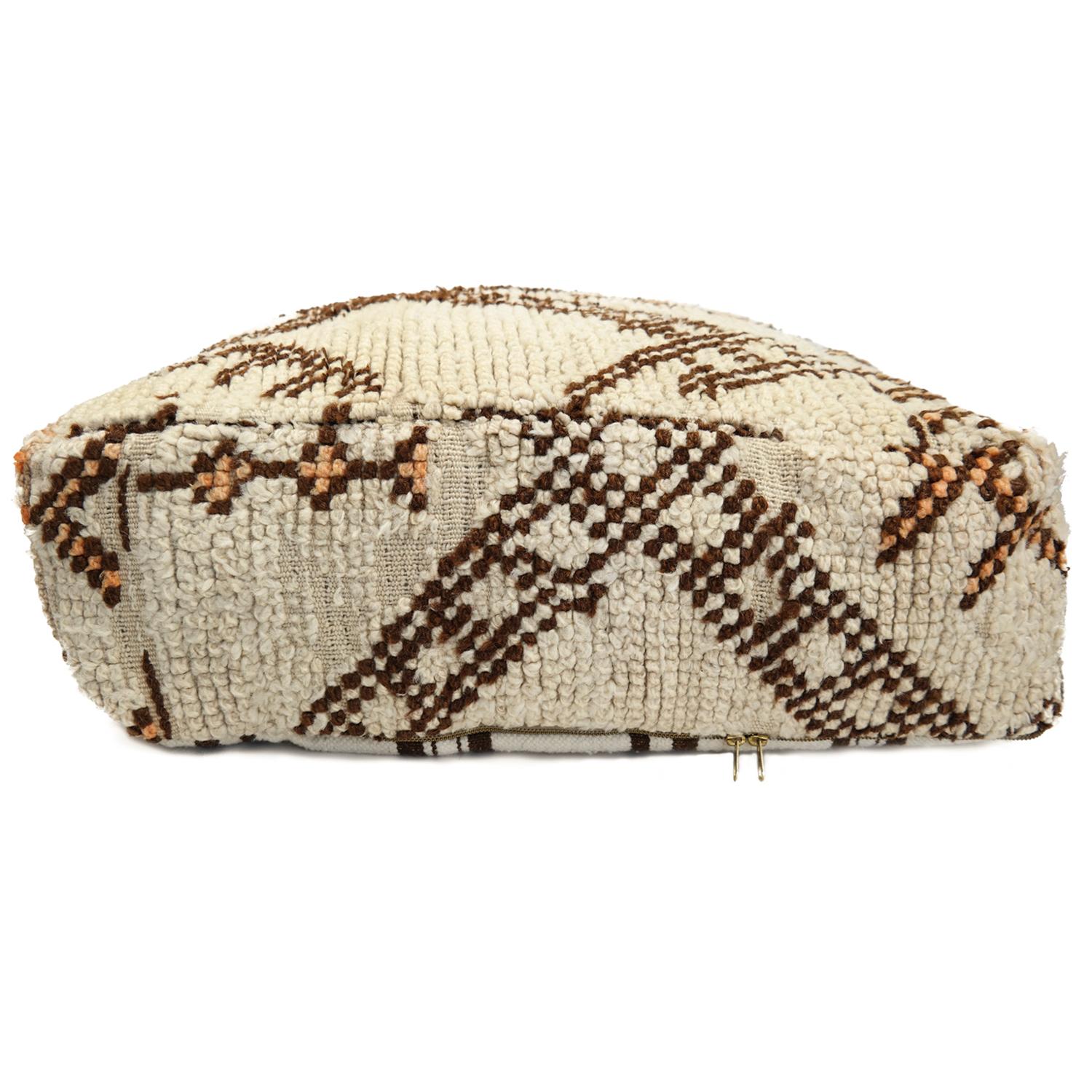 Hand-Knotted Pouf from Morocco Natural Floor Cushion Moroccan Ottoman For Sale