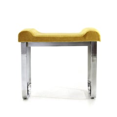 Pouf in Chromed Metal and Ocher Velvet, 1970s