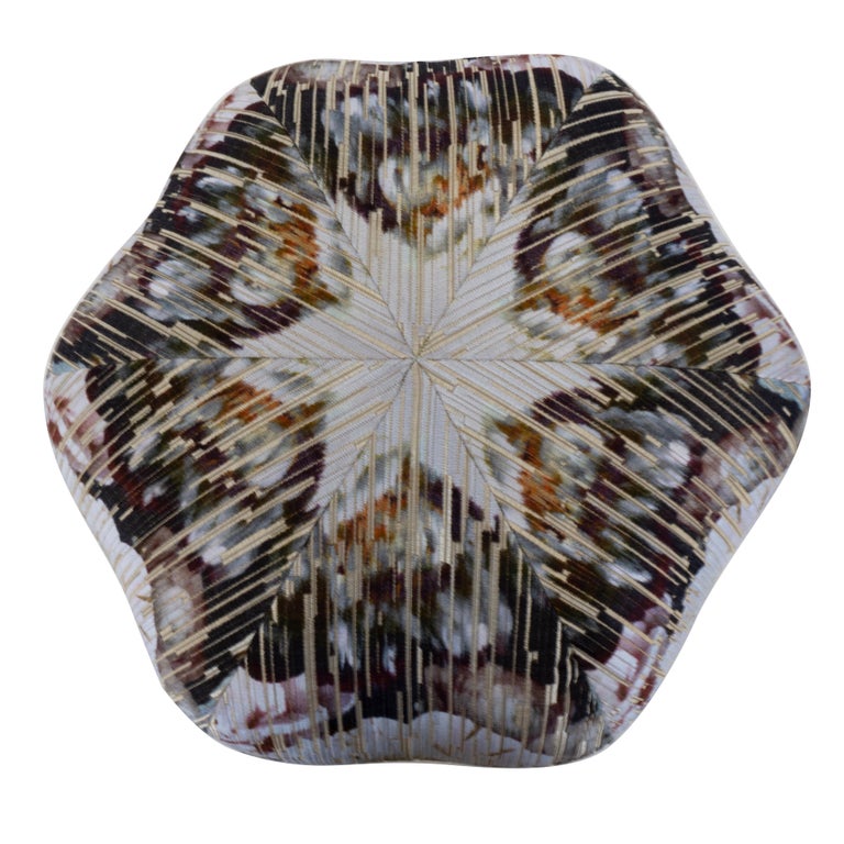 Navy Floral Print Quilted Pouf- Large
