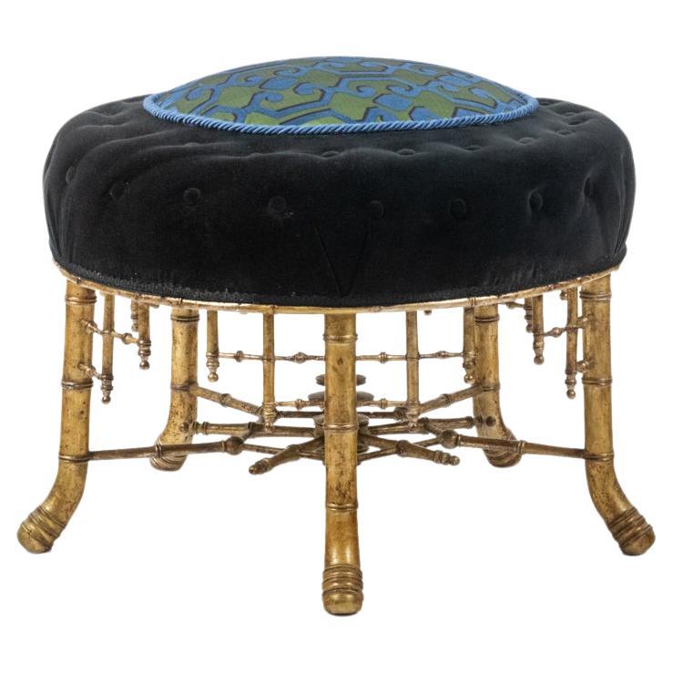 Pouf in gilded wood in imitation of bamboo. Circa 1880. For Sale