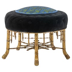 Antique Pouf in gilded wood in imitation of bamboo. Circa 1880.