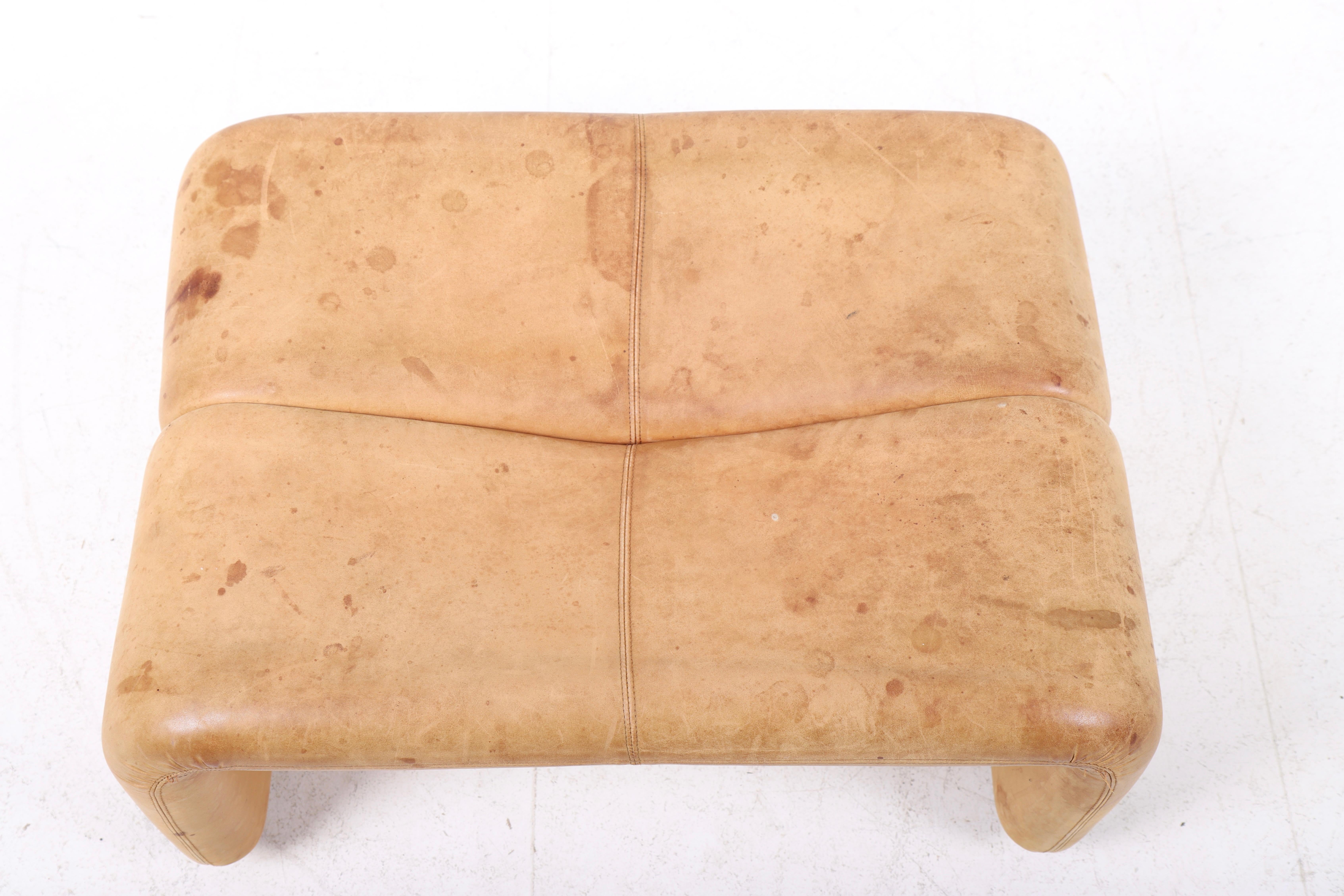 Mid-Century Modern Pouf in Patinated Leather by Tobia Scarpa, 1970s For Sale