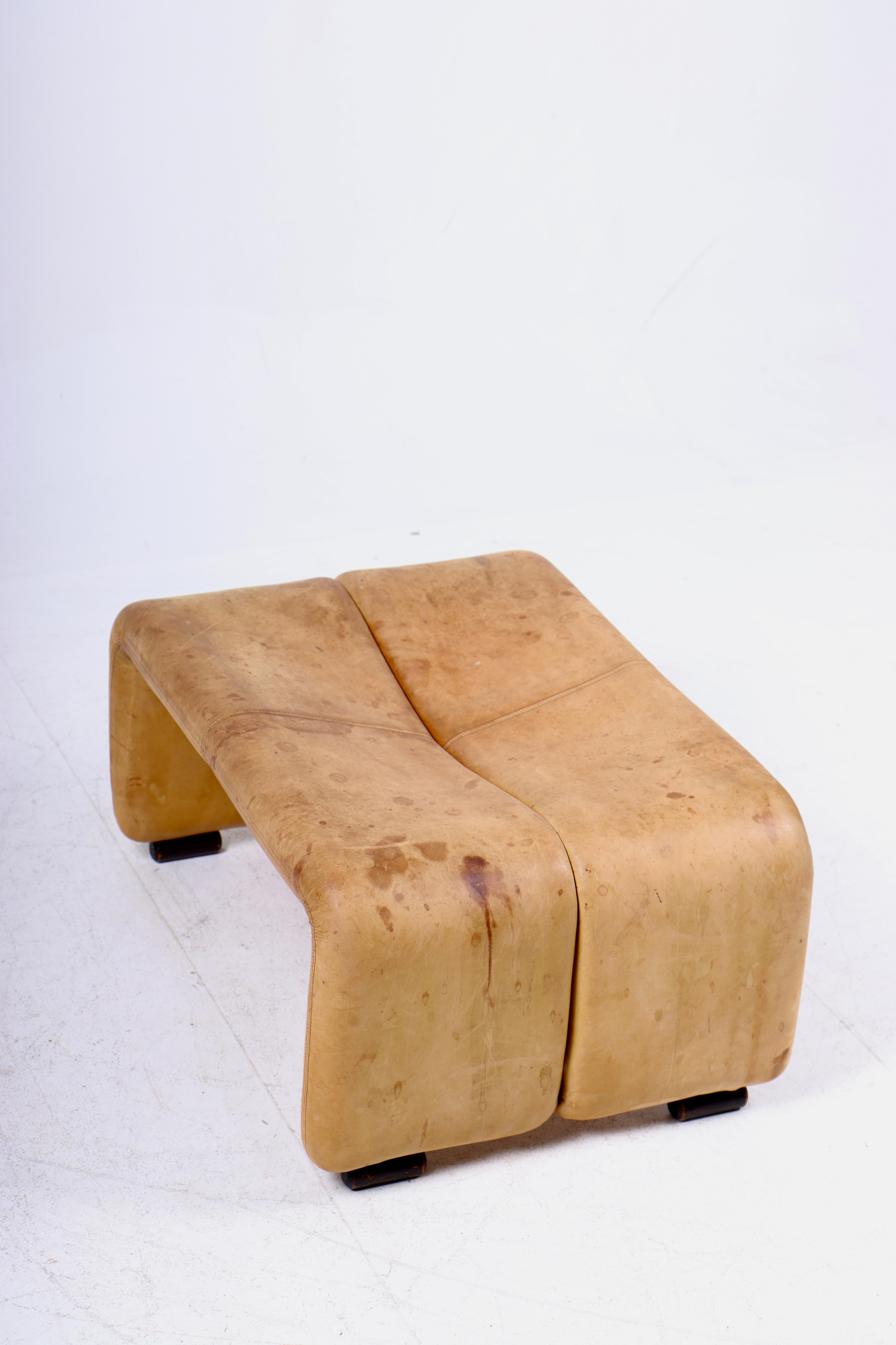 Late 20th Century Pouf in Patinated Leather by Tobia Scarpa, 1970s For Sale