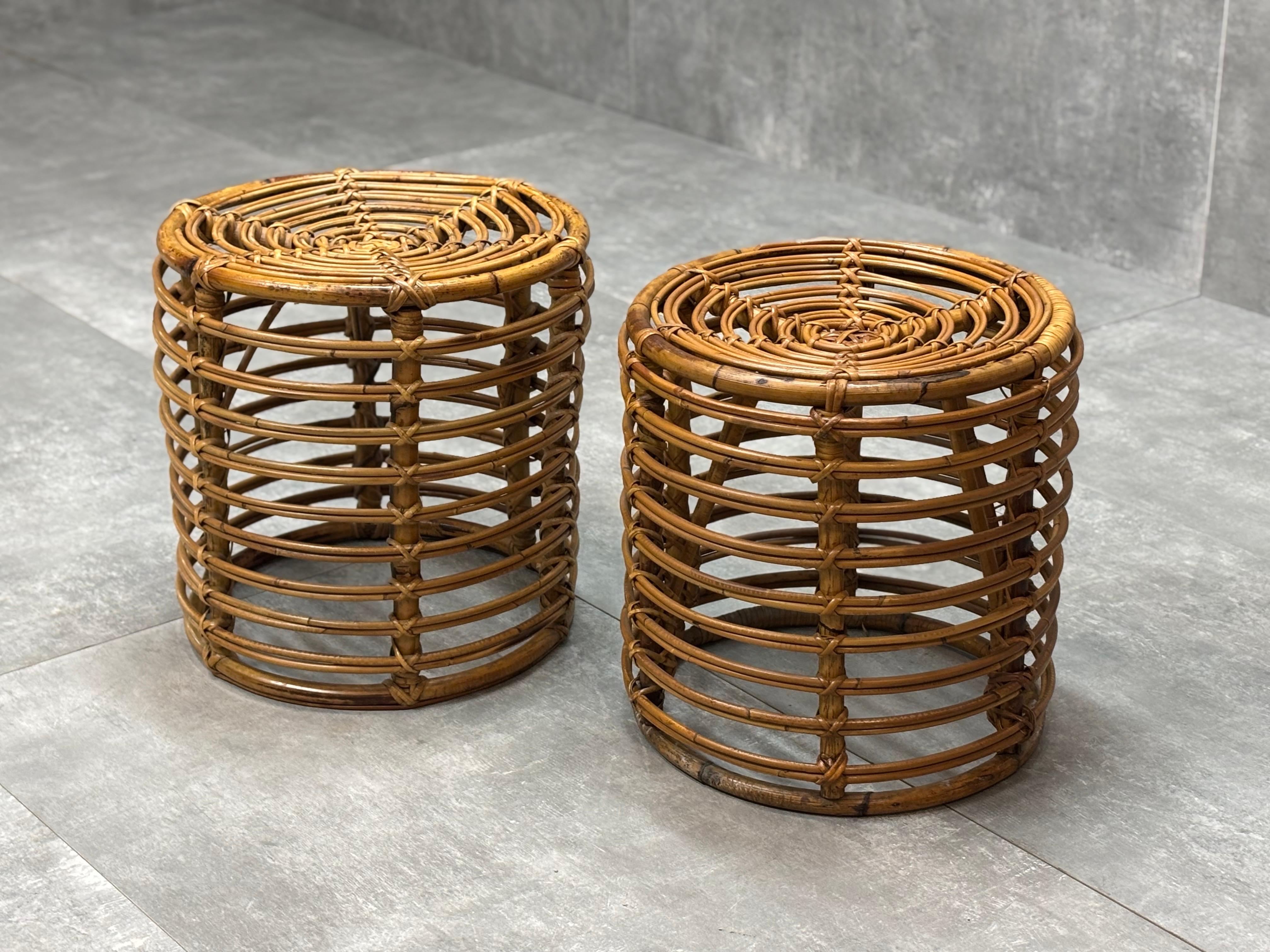 Pouf in vimini di Tito Agnoli per Bonacina, anni '60, set di 2 In condizioni buone in vendita a Quarrata, IT